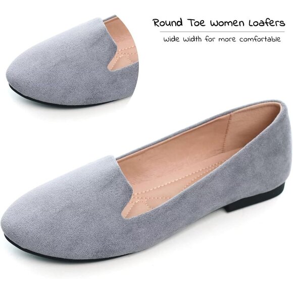 Women's Comfortable Round Toe Gray Flats Fashion Ballet Dressy Loafers Shoes - Picture 3 of 6